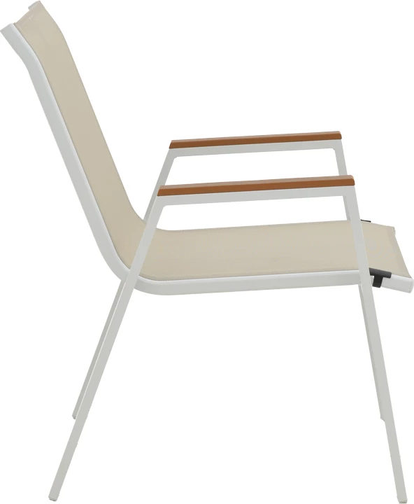 Tavolinë me karrige për terasë Nares-Azelie B set prej 7 copë ngjyrë e bardhë alumini dhe dru i përbërë në hije natyrale 180x90x72.5cm