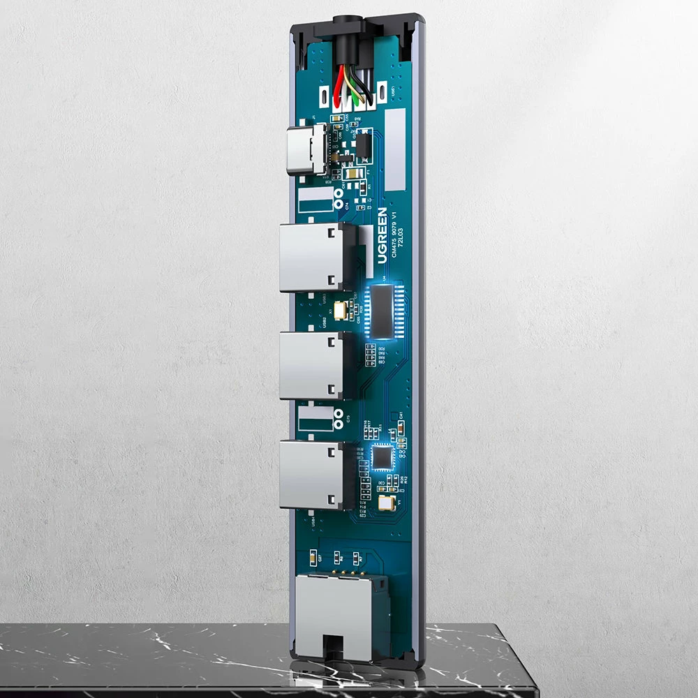 Adapter HUB multifunksional Ugreen CM475, 3x USB 3.0, Ethernet RJ-45, USB Type C PD, Gri