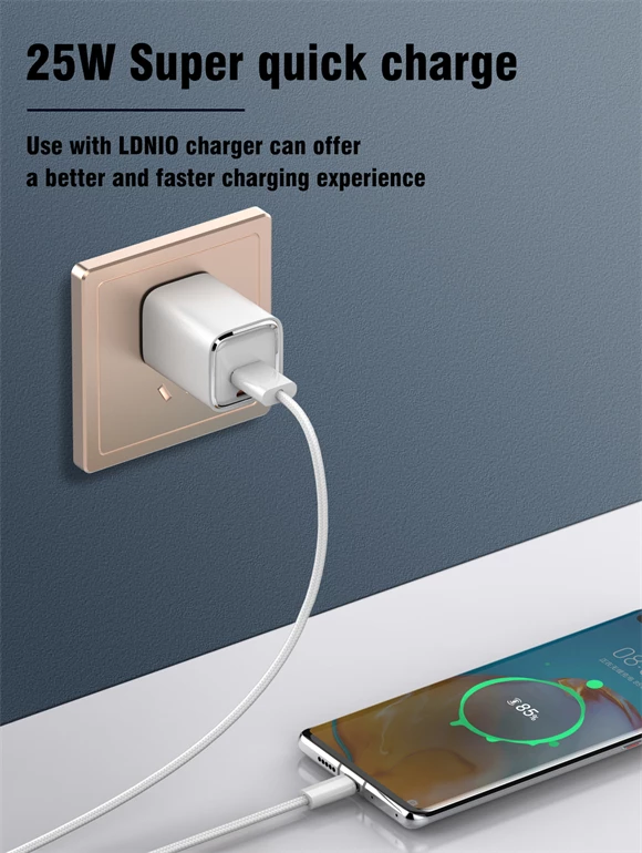 Kabllo karikimi dhe data LDNIO LS901_L, USB-A në Lightning, 25W, 1m, e thurur, e bardhë