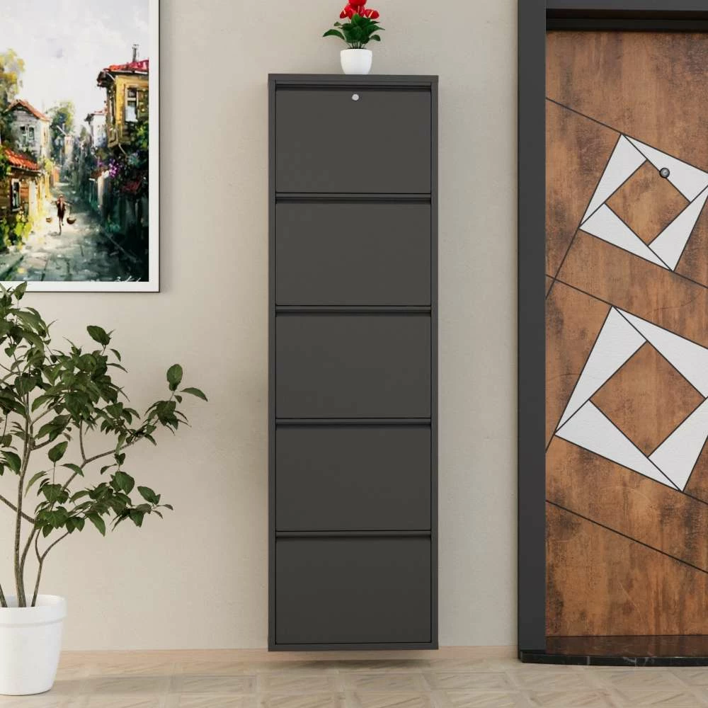 Dollap këpucësh metalik, 5 pjesë, ngjyrë antracit, Skye Decor
