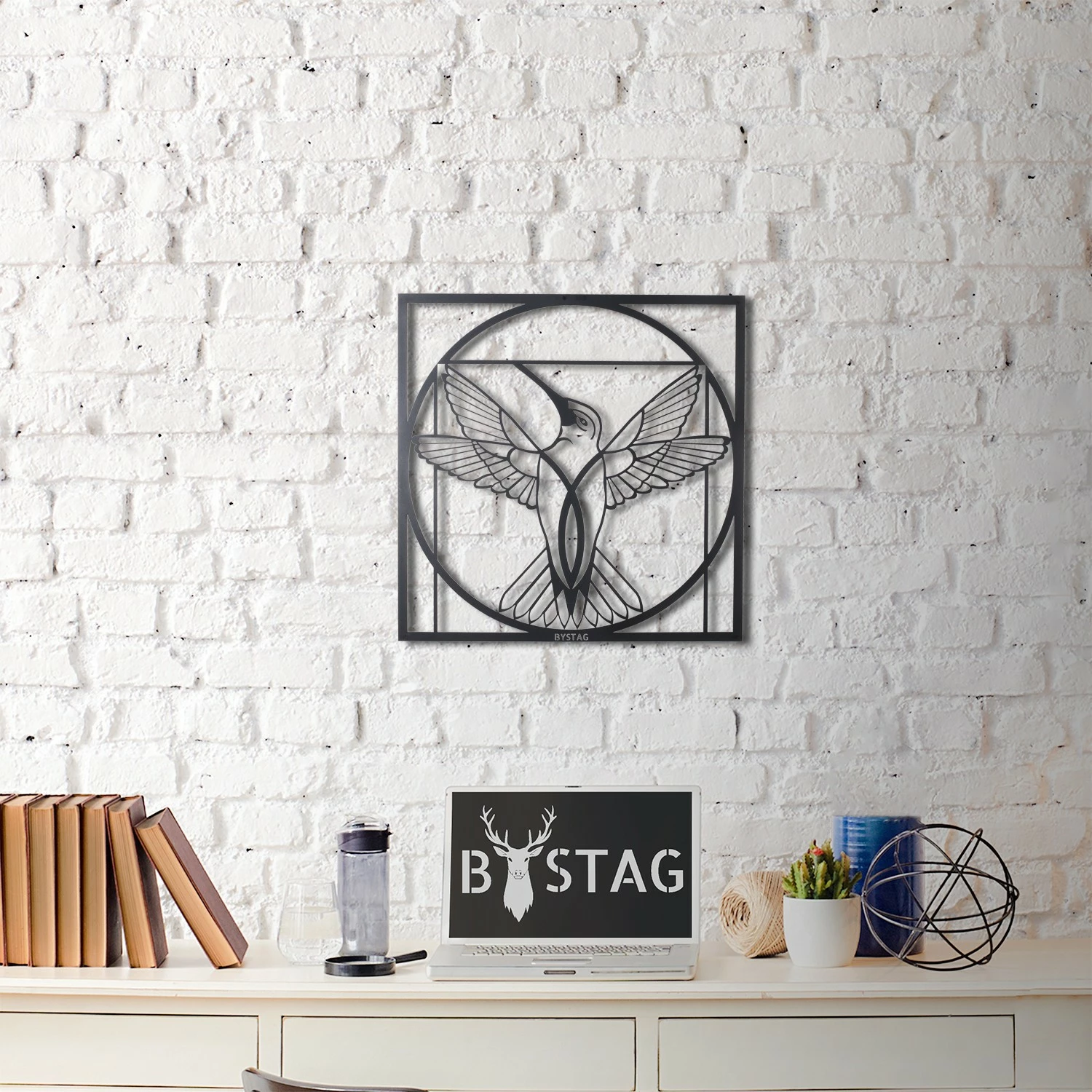 Aksesor dekorativ metalik për mur, Wallity, Da Vinci Bird, ngjyrë e zezë, 50x50cm