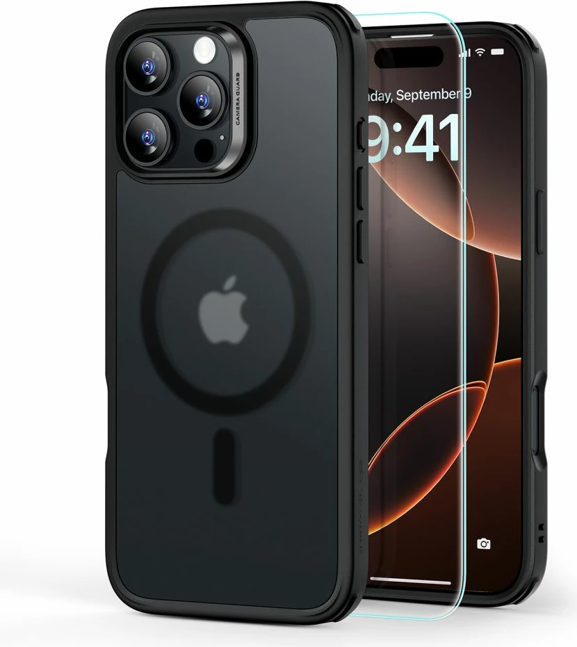 Mbështjellës ESR Classic Hybrid HaloLock me MagSafe dhe xham të temperuar për iPhone 16 Pro, Gjysmë-transparent