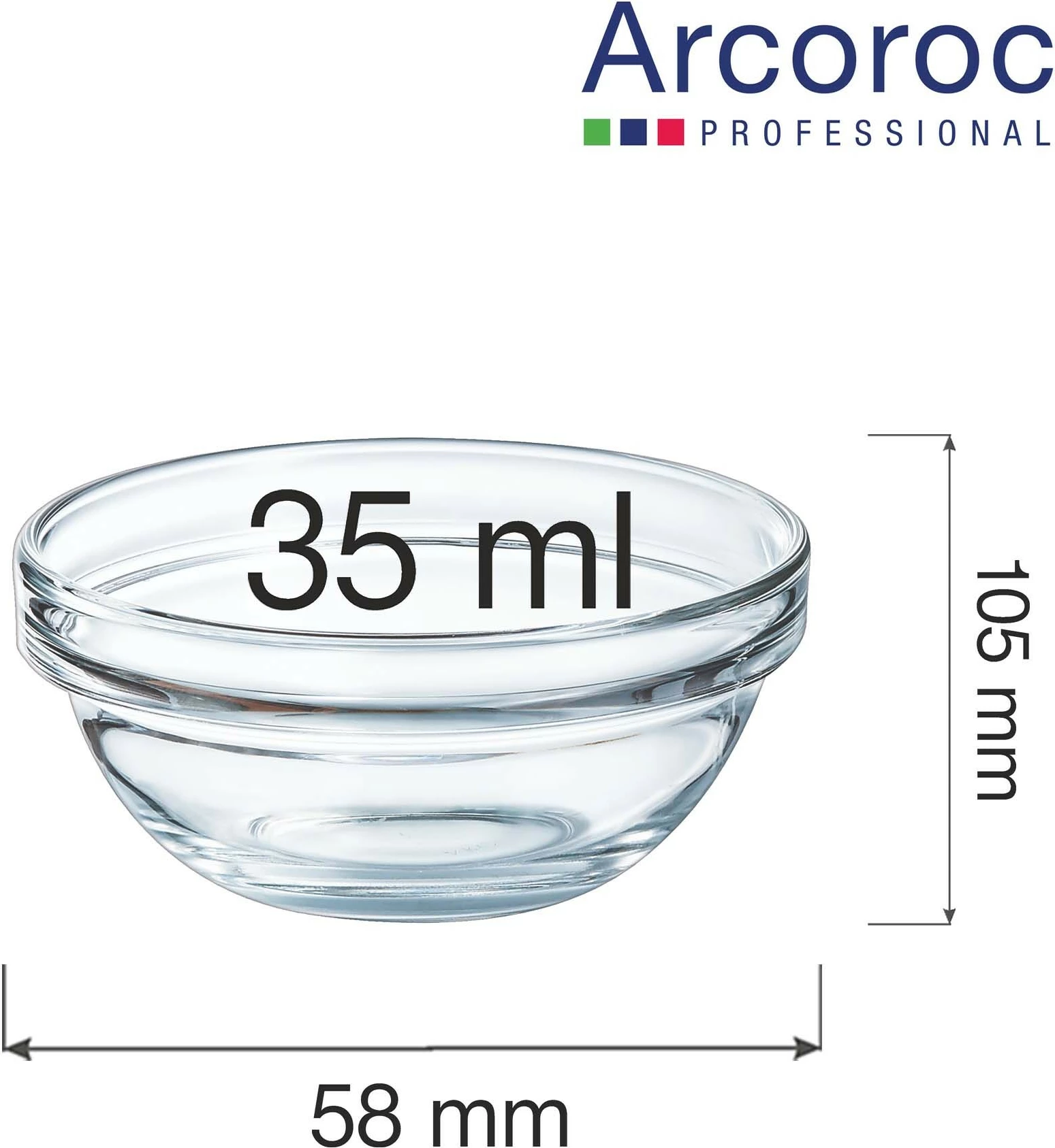 Tas i stivueshëm Arcoroc 35 ml transparent, set 6 copë