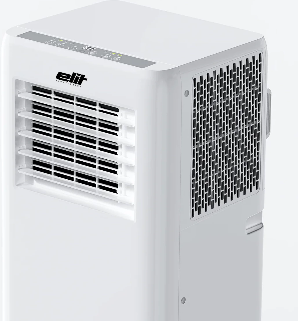 Kondicioner portativ Elit E-24 2.6kW 9000BTU 3‑në‑1 ftohje/ventilim/zh‑lagështim klasa A R290 15–20m² e bardhë