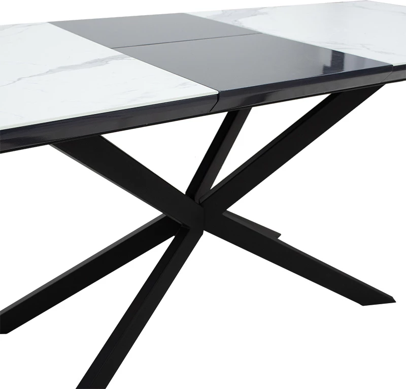 Tavolinë ngrënieje e zgjerueshme, ngjyrë mermeri gri e zezë, 160-200x80x77cm