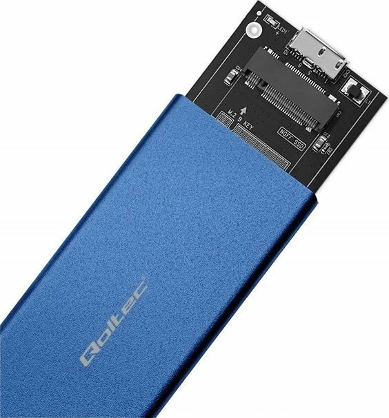 Kasë eksternale për SSD M.2 SATA NGFF Qoltec 51832, USB 3.0 5Gb/s deri 2TB, blu, set me kabllo