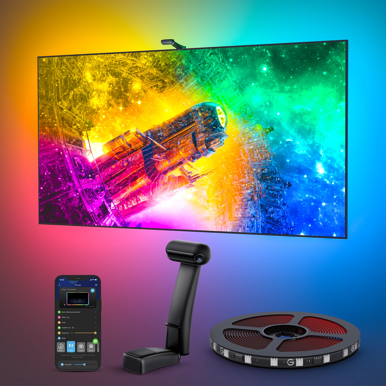 Ndriçim prapa TV Govee Envisual TV Backlight T2, për 75-85\", RGB, set me kamerë