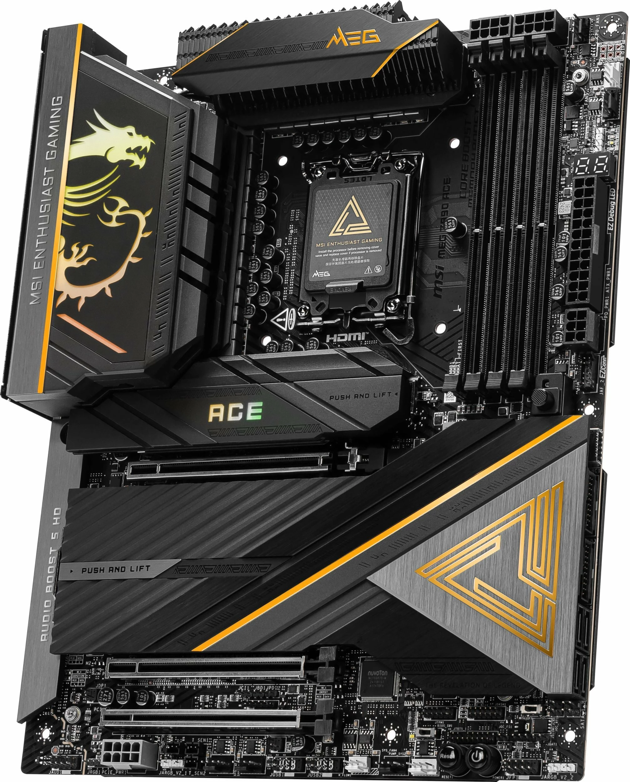 Pllakë amë MSI MEG Z890 ACE, ATX, Intel Z890, DDR5 deri 256GB, PCIe 5.0, Wi‑Fi 7, 10G LAN, Thunderbolt 4, zi/ari, set me antenë Wi‑Fi
