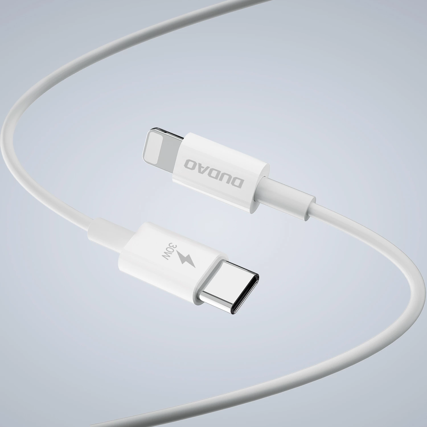 Karikues muri Dudao A30EUL, GaN, 30W, 2 porta USB-A/USB-C, me kabllo USB-C në Lightning, Bardhë