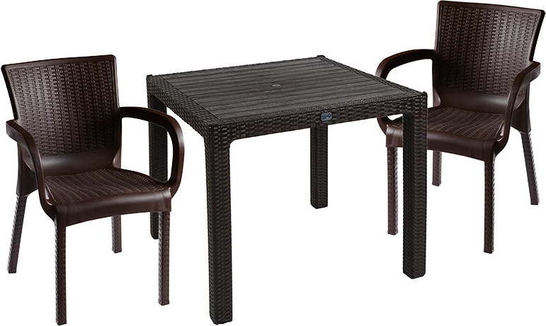 Tavolinë me karrige Explore-Festive set 3 pjesë PP ngjyrë kafe 90x90x73.5cm