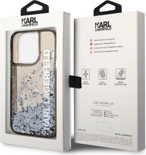 Mbështjellës Karl Lagerfeld Liquid Glitter Elong për iPhone 14 Pro Max, zi