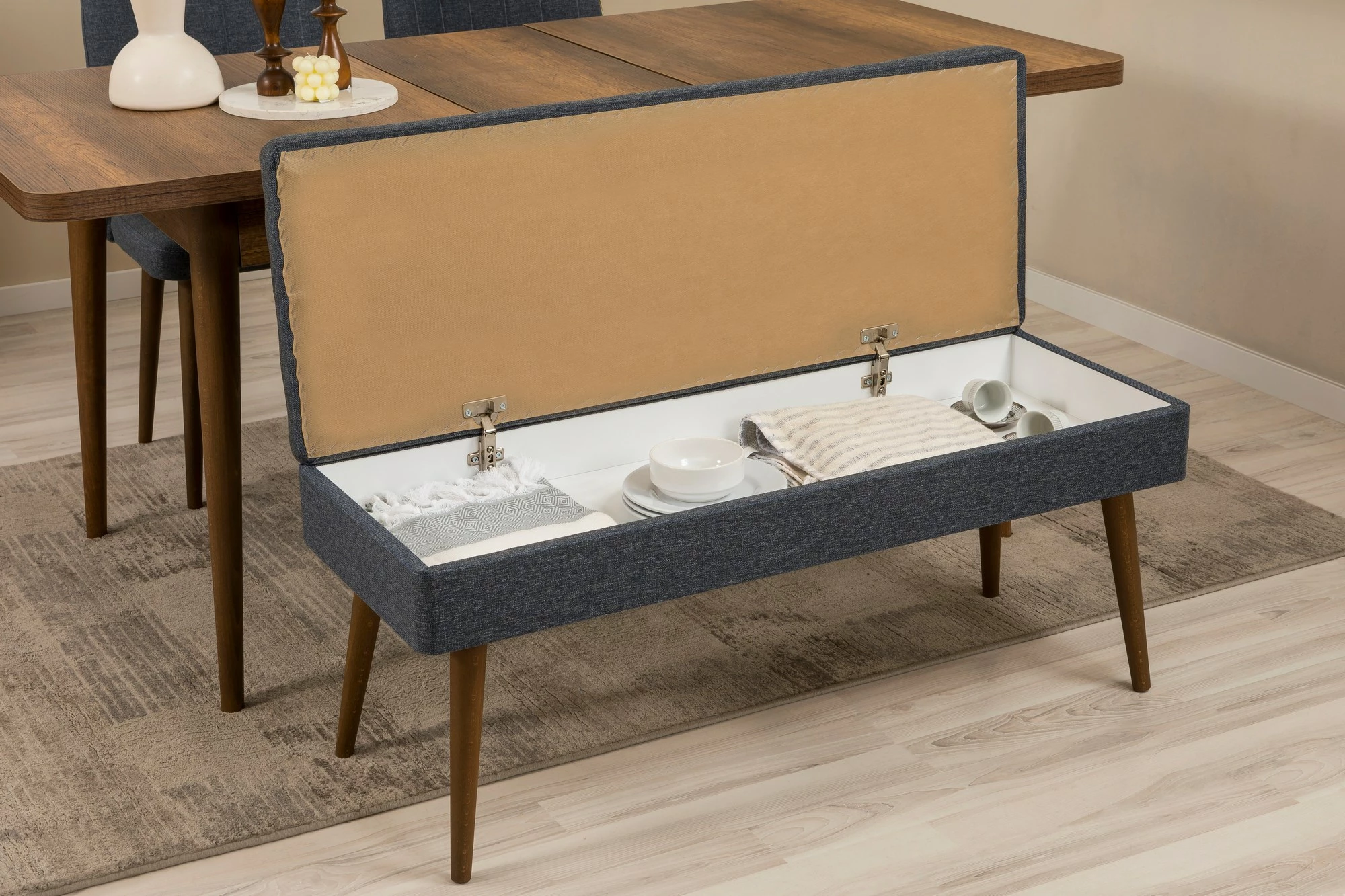 Set tavolinë me karrige dhe konsol, zgjatues, 7 pjesë, Skye Decor, Vina 03 1048, ngjyrë arre, blu e errët