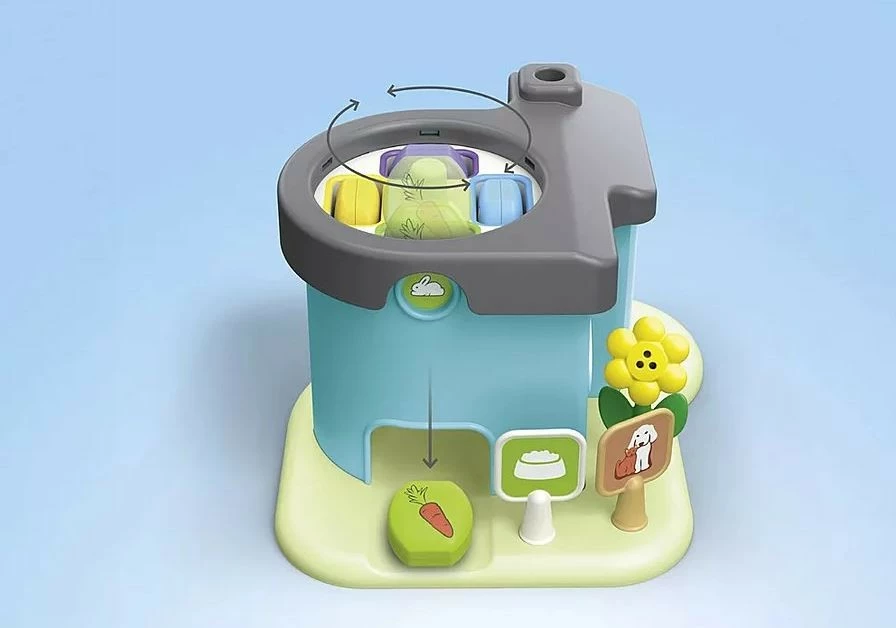 Set figurina Playmobil Junior 71690, hotel për kafshë me shpërndarës ushqimi, 21 pjesë, shumëngjyrëshe