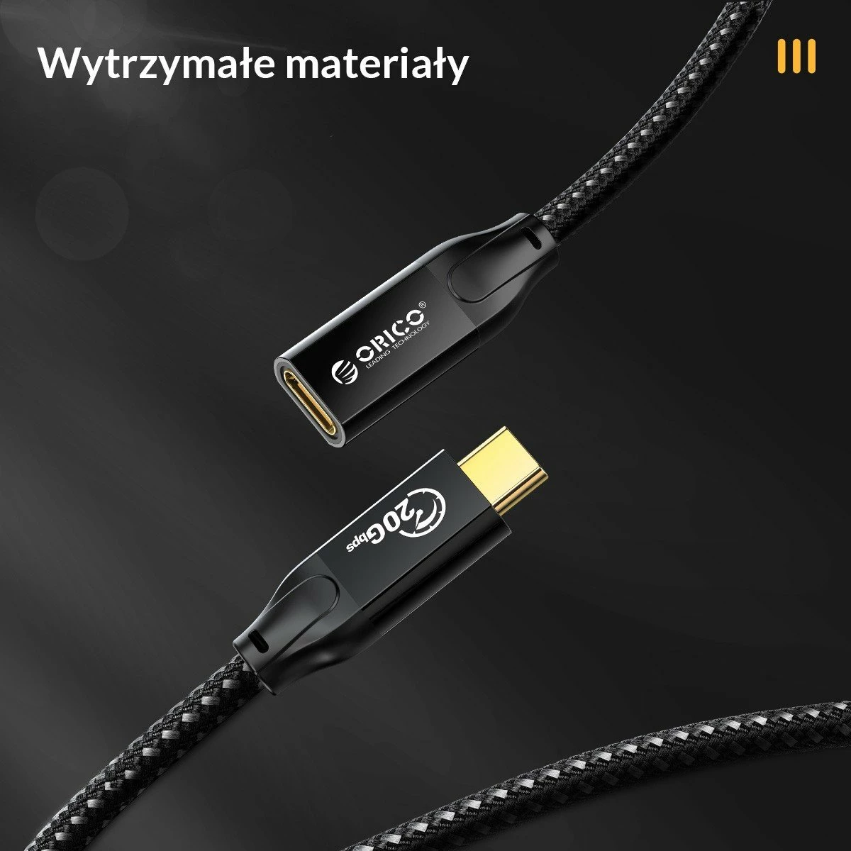 Kabllo zgjatëse USB‑C Orico CY32-10-BK-BP, 1 m, USB 3.2 Gen 2x2, 20 Gbps, 100 W, e zezë