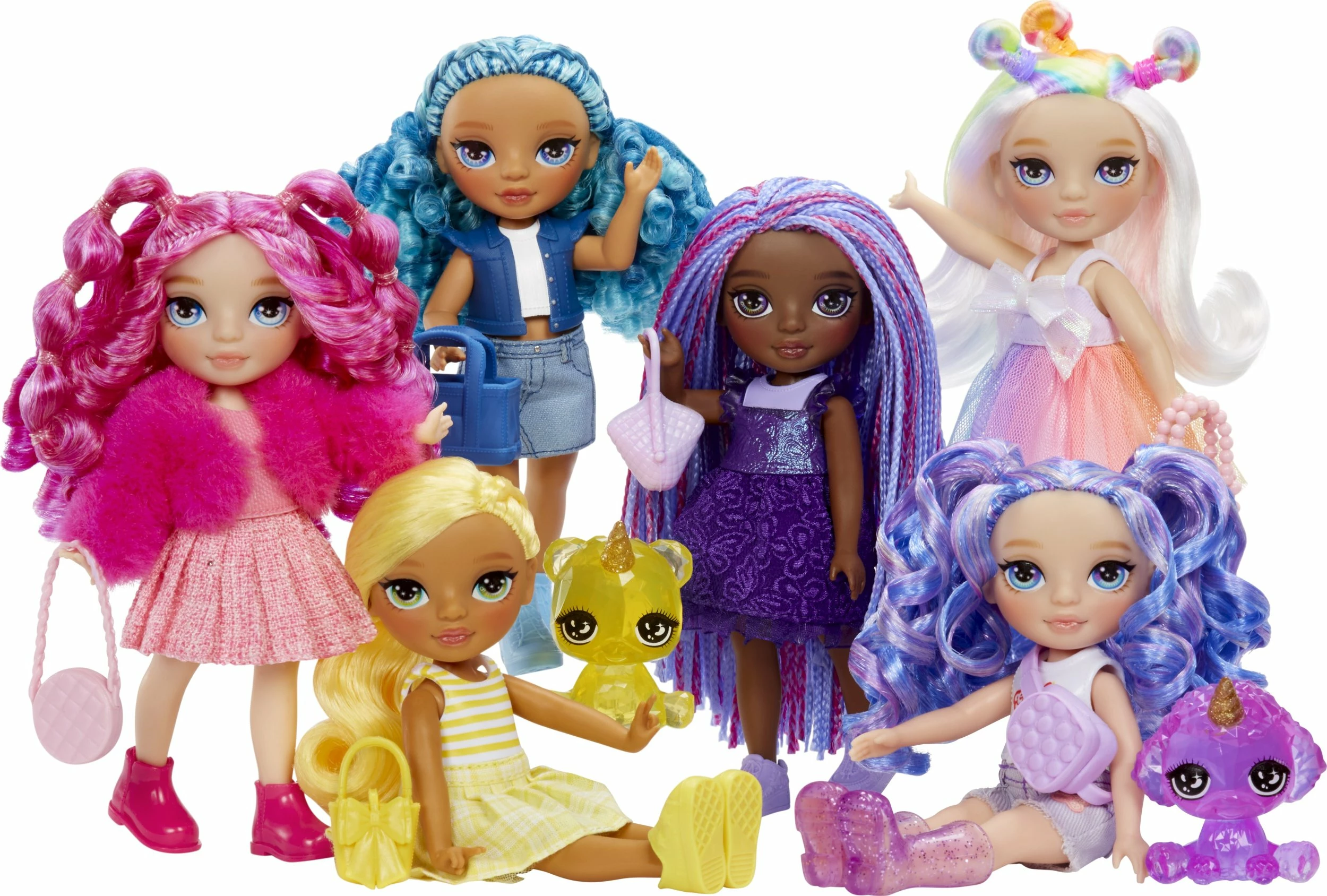 Kukull MGA Rainbow High Littles Sapphire, set me pet dhe çantë, blu