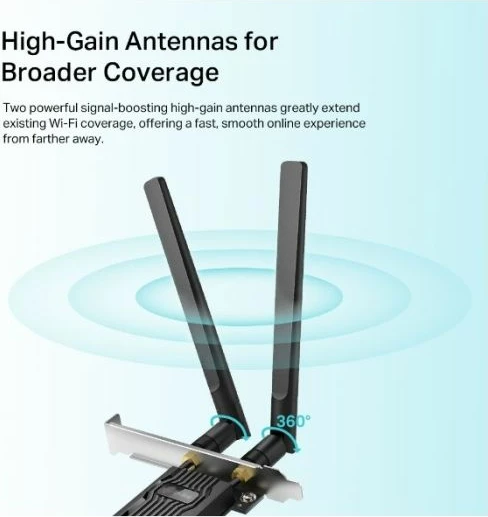 Kartë rrjeti PCI-E TP-LINK Archer TX20E AX1800 Wi‑Fi 6 + Bluetooth 5.2, set me 2 antena