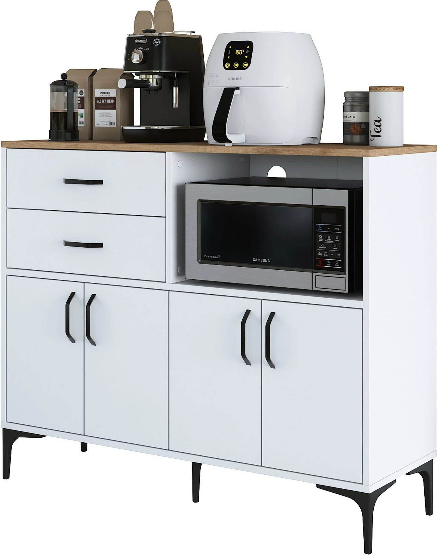 Dollap multifunksional Hanah Home, JE166 - 3283, ngjyrë e bardhë dhe arre