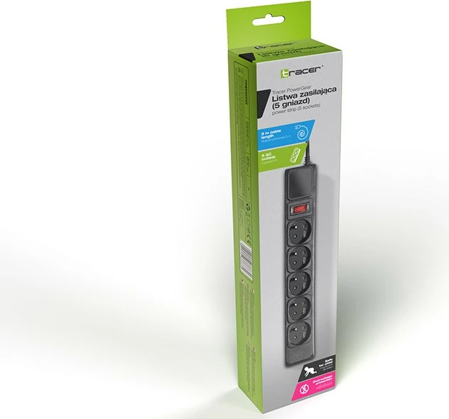 Prizë zgjatuese Tracer PowerGear, 3 m, 5 dalje, e zezë