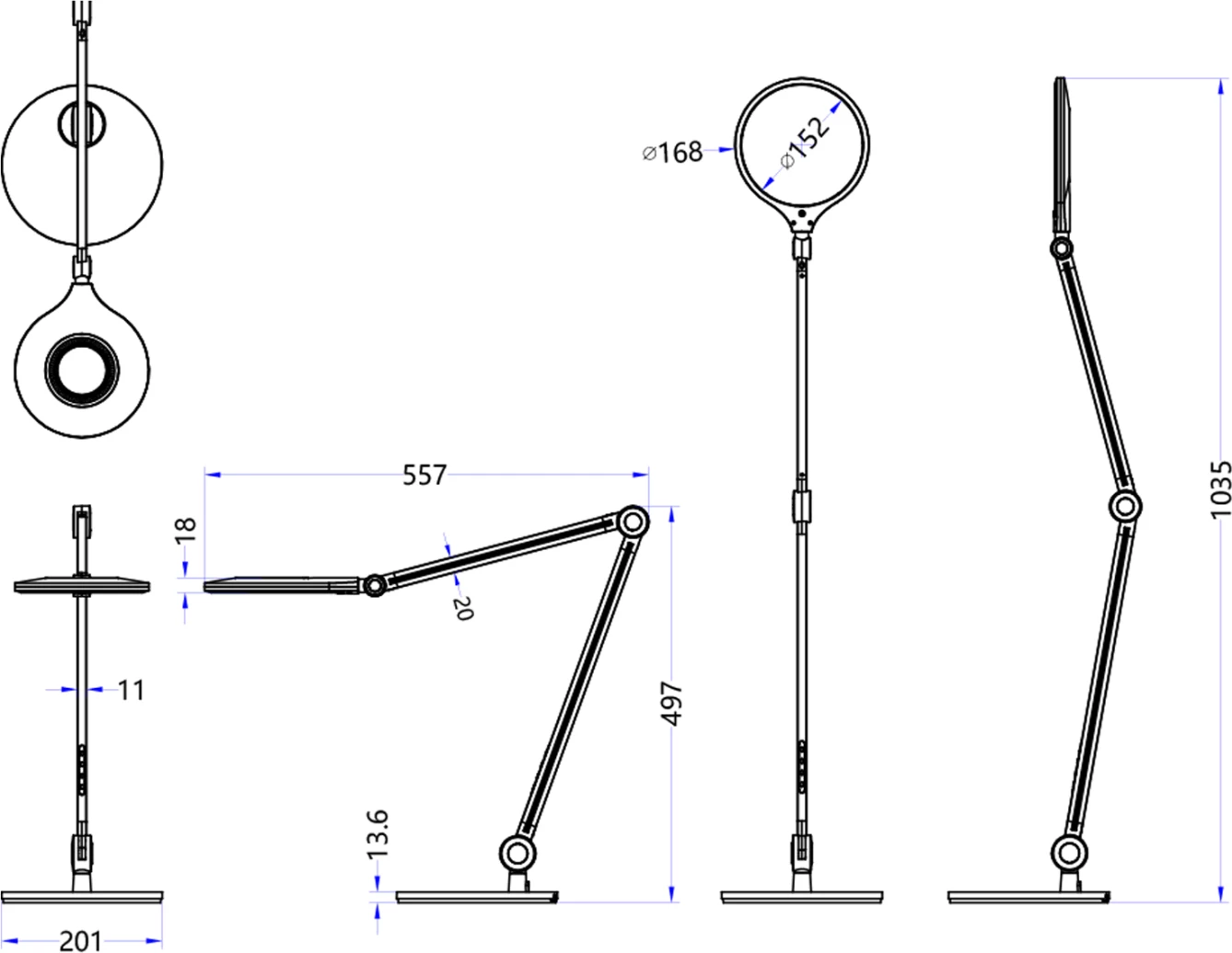 Lampë profesionale tavoline LED, ngjyrë gri-argjendi, BLAIN PRO FH4452.08, 55,7x49,7H cm