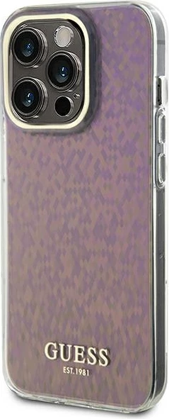 Mbështjellës Guess GUHCP15LHDECMP për iPhone 15 Pro 6.1", IML Faceted Mirror Disco Iridescent, Rozë