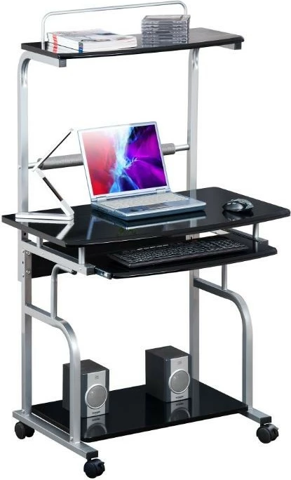 Biurko kompjuterike Techly ICA-TB 7800BK me rafte, e zezë/çelik