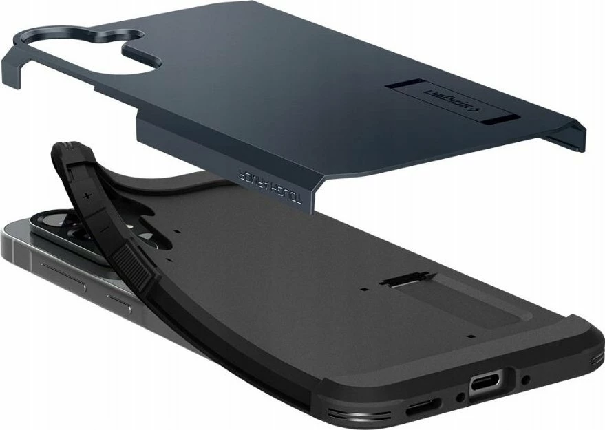 Mbështjellës Spigen Tough Armor ACS09295 për Samsung Galaxy A56 5G, MagSafe, me këmbëz, MIL-STD 810G-516.6, gri Metal Slate
