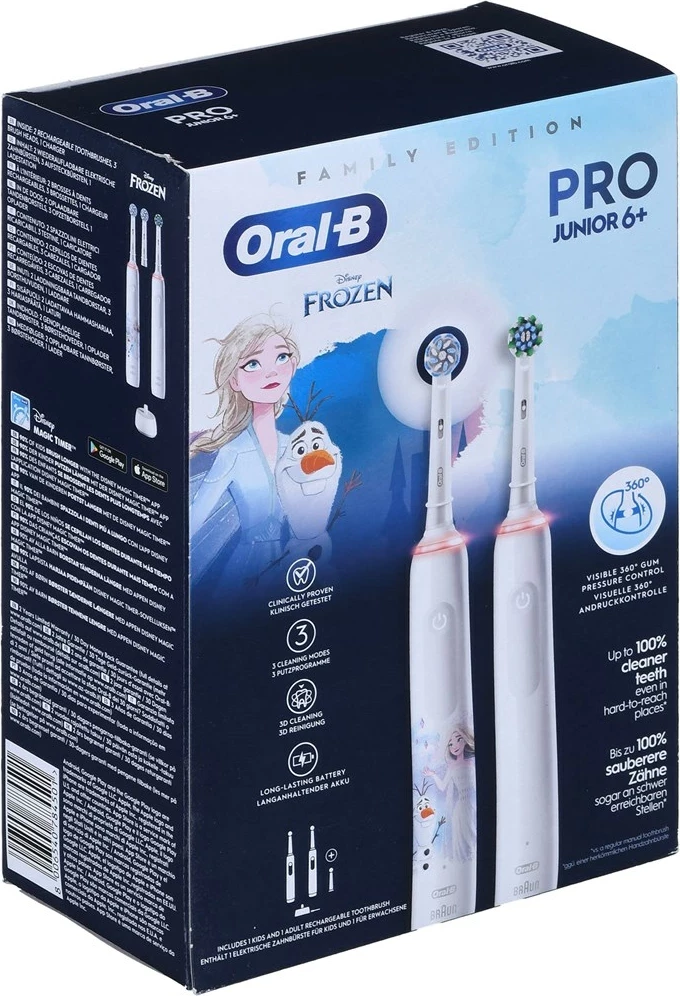Set furça dhëmbësh elektrike Braun Oral-B Pro 3 3000 White + Oral-B Junior Frozen 6+, 2 copë, e bardhë