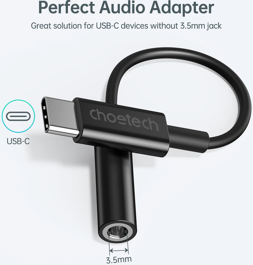 Adapter audio Choetech AUX003, USB-C në 3.5mm, i zi