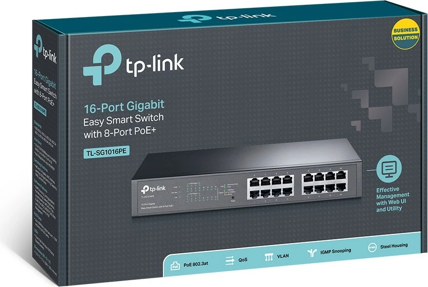 Switch TP-Link TL-SG1016PE, 16-Port Gigabit, 8-Port PoE+, Managed, Rack mounting
