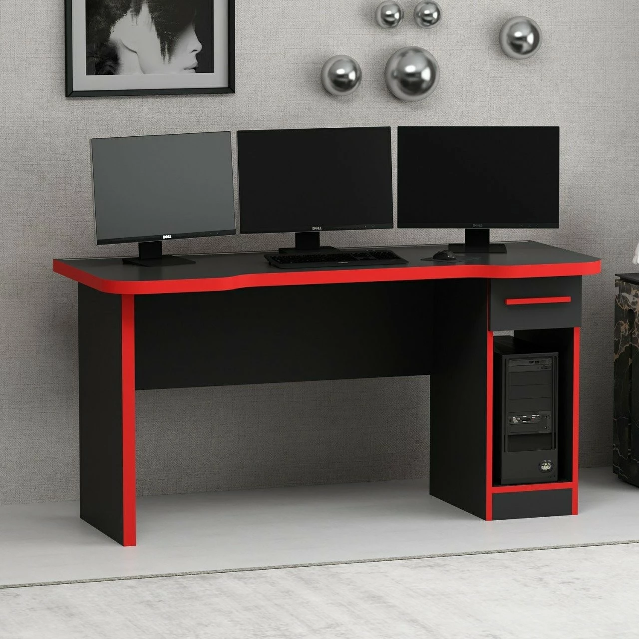 Tavolinë gaming Skye Decor, Phoenix 9, e zezë-kuqe