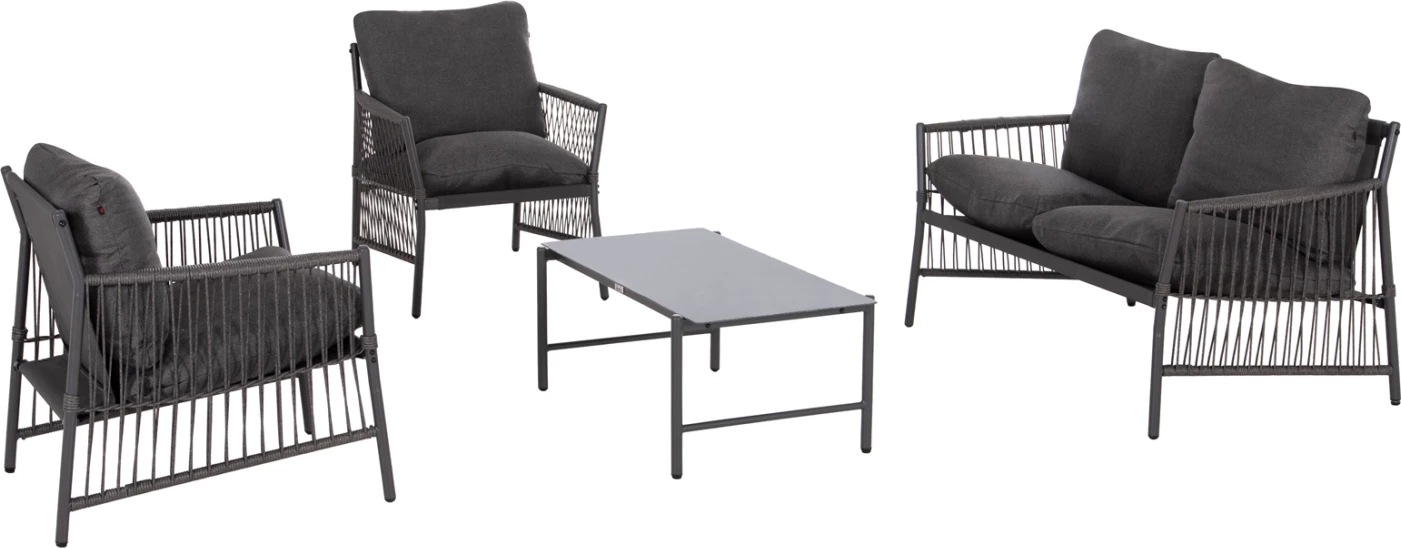 Set lounge për jashtë, 4 ulëse, DEANDRA FH6507.01, metal & jastëkë, ngjyrë gri