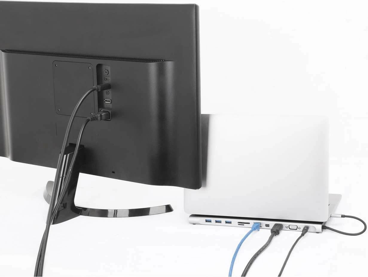Docking station MANHATTAN USB-C 11in1 MST, për 3 monitorë, argjend