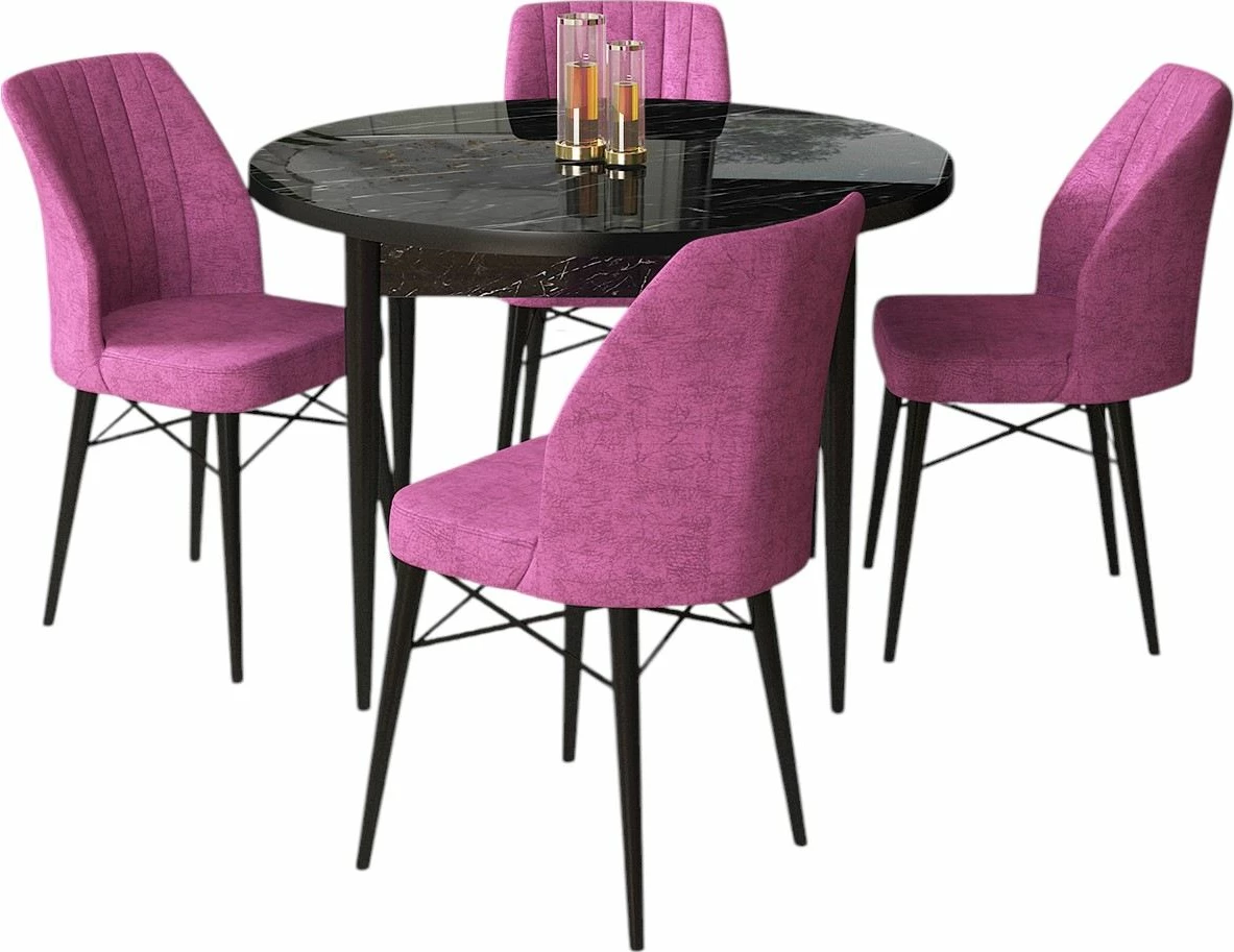 Tavolinë me karrige, 5 copë, Skye Decor, mermer i zi, lejla