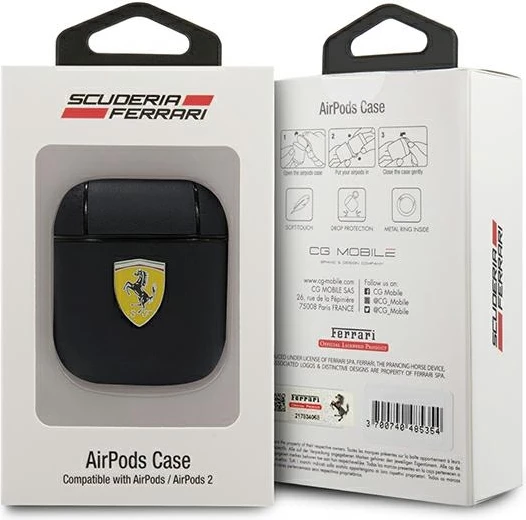 Mbështjellës Ferrari FESA2LEBK për AirPods 1/2, lëkurë, e zezë