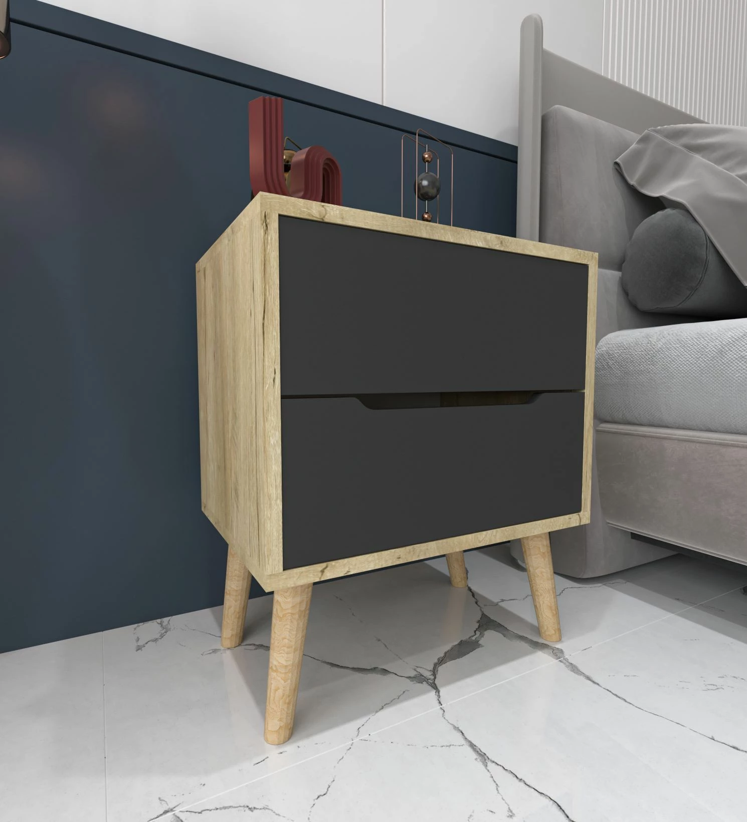 Komodinë nate Skye Decor, ngjyrë lisi Sapphire, antracit