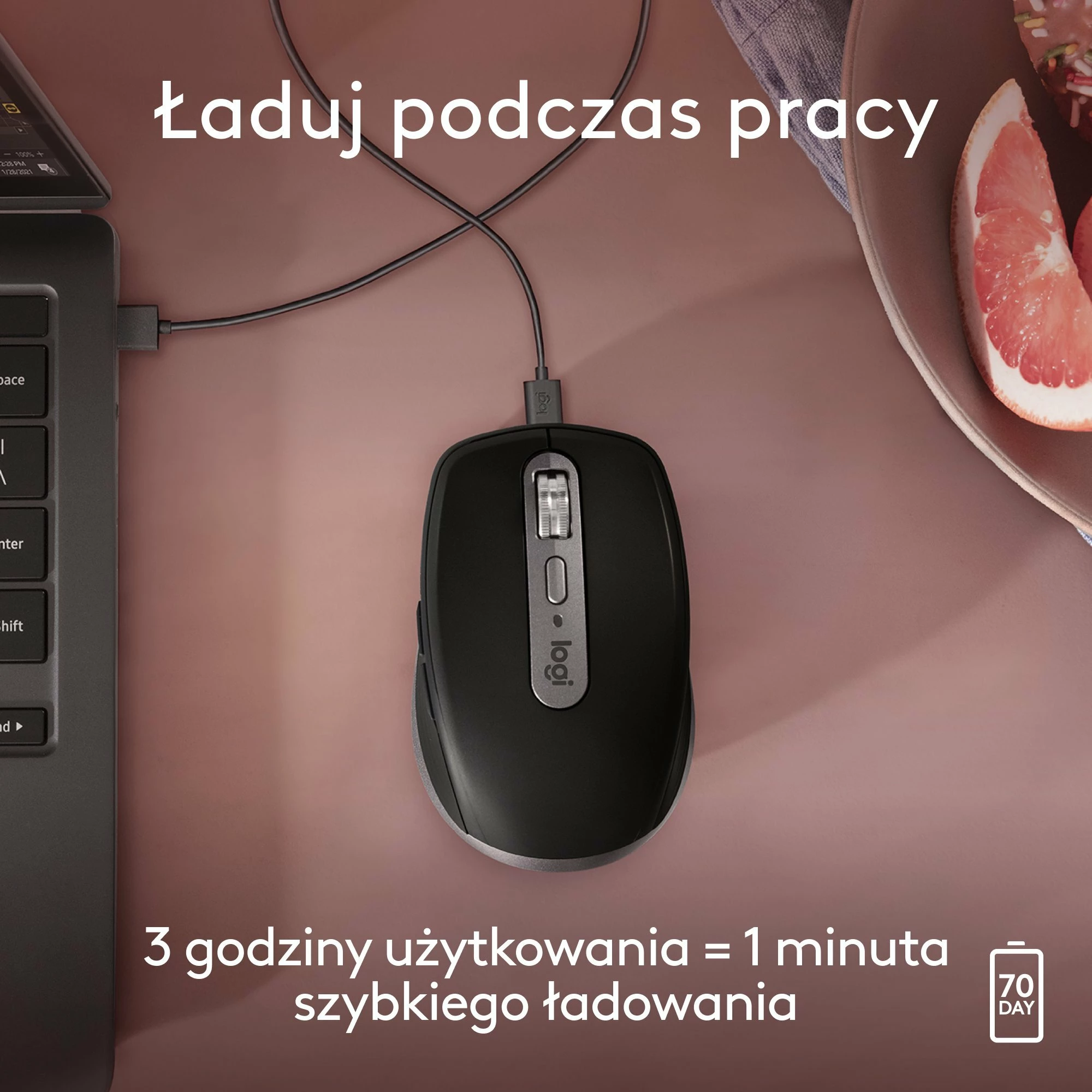 Maus Logitech MX Anywhere 3S për Mac 910-006947, wireless Bluetooth, 8000 DPI, USB-C, 6 butona, Space Gray