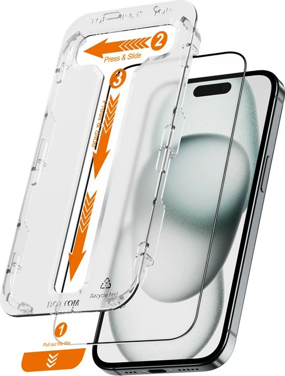 Xham i temperuar CRONG EasyShield 2-Pack për iPhone 16 / iPhone 15, 2 copë, kornizë e zezë