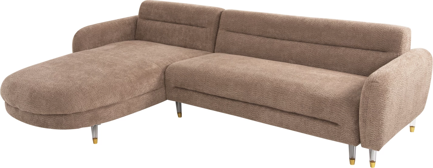 Divan qoshe i kthyeshëm FLYER FH6072.01, pëlhurë kafe, këmbë të larta metalike, 285x86-172x74H cm