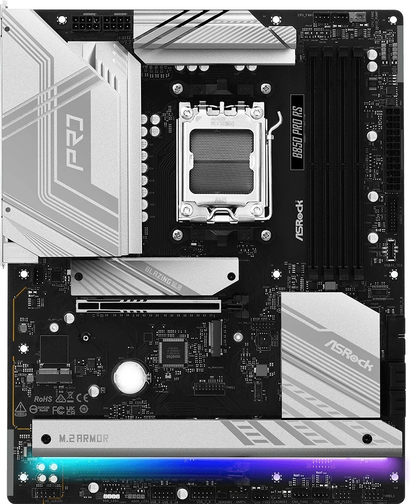 Pllakë amë ASRock B850 PRO RS, Socket AM5, ATX, 4 DDR5, e zezë/argjendtë