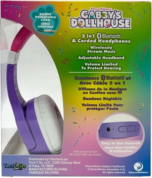 Kufje Bluetooth Ekids Gabby's Dollhouse on-ear me mikrofon për fëmijë, vjollcë