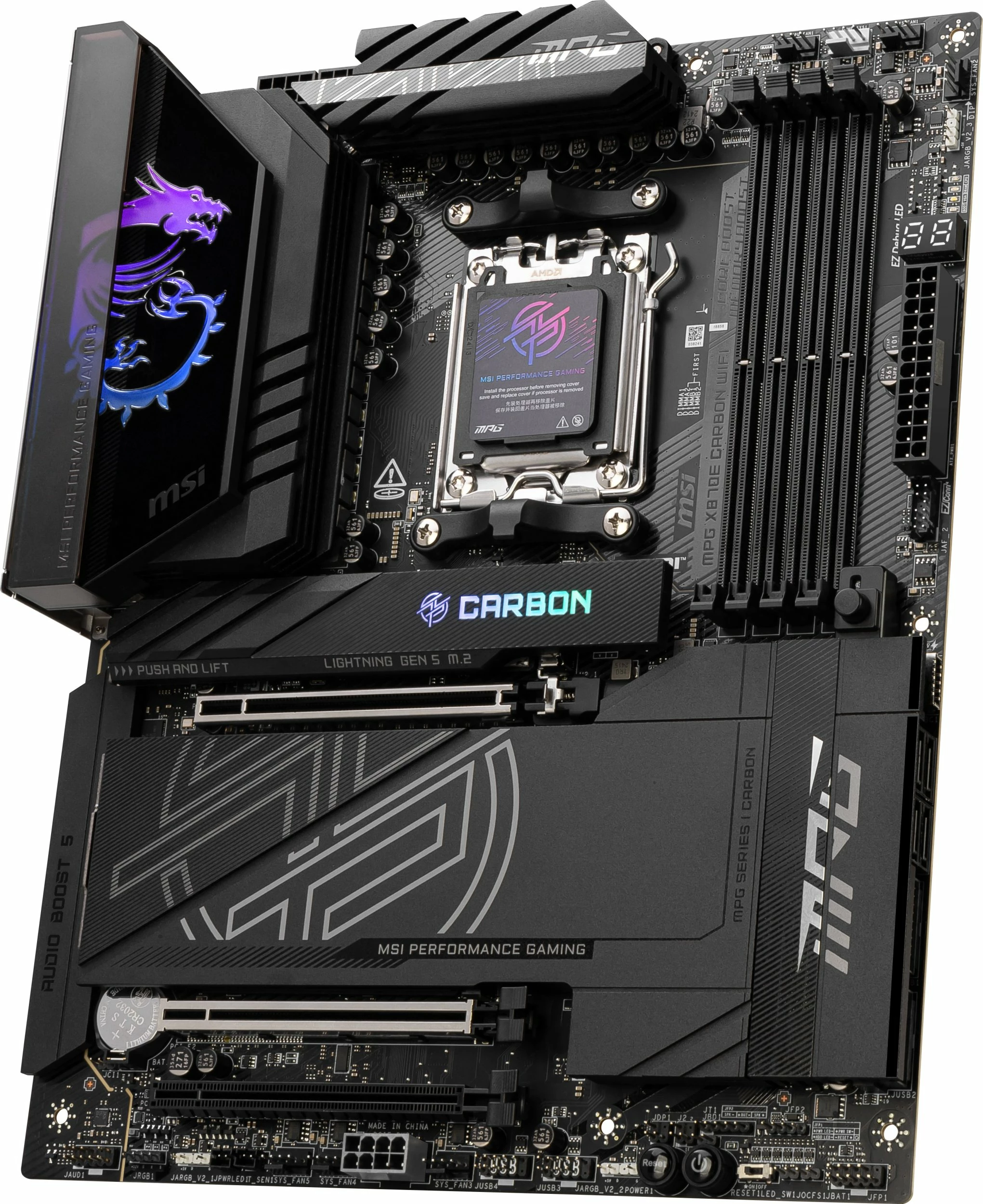 Pllakë amë MSI MPG X870E CARBON WIFI, AMD X870E, ATX, DDR5 256GB, Wi‑Fi 7, e zezë
