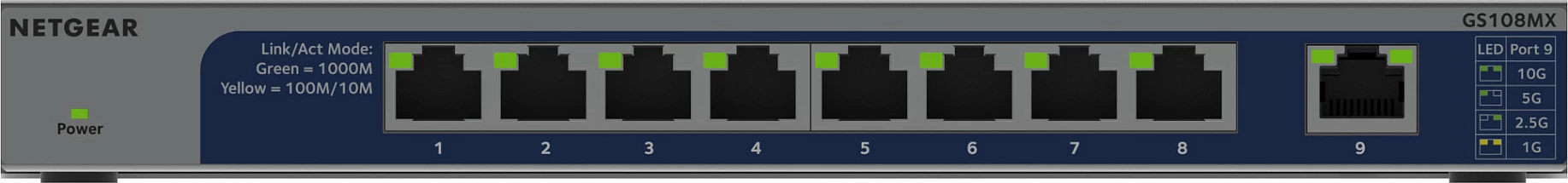 Switch NETGEAR GS108MX, 8 porte Gigabit, 1 portë 10G, kasë metalike