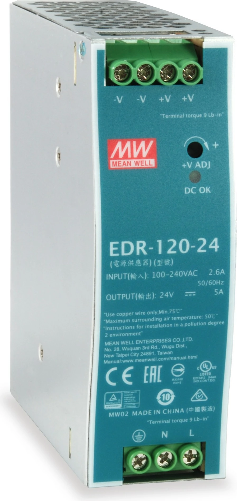 Furnizues energjie LevelOne POW-2441, 120W, DIN-Rail, 24V DC, ngjyrë mint