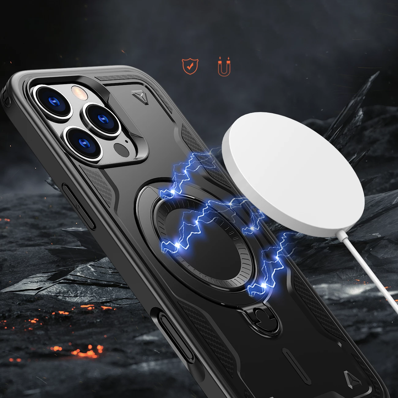 Mbështjellës Hurtel Hybrid Armor Trendy me MagSafe për iPhone 16 Pro, i zi
