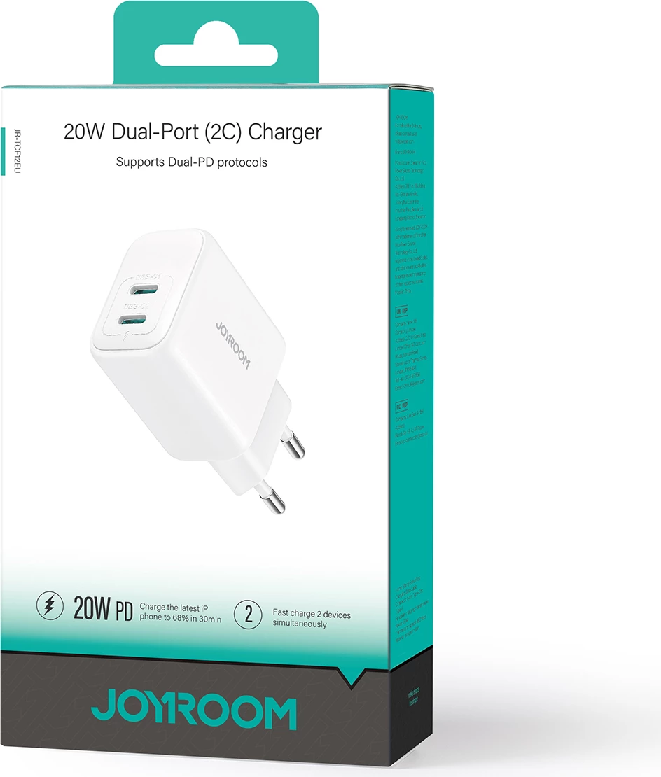 Kasë karikues Joyroom JR-TCF12, 2x USB-C, 20W, e bardhë