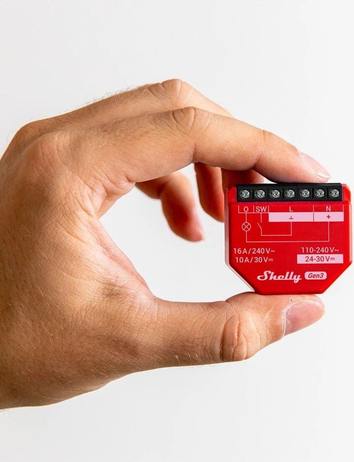 Switch i mençur Shelly 1PM Gen3, Wireless, Plastik, 30 m, 50 m, Kuq