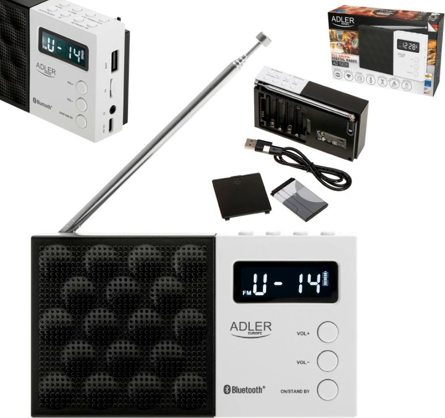 Radio digjitale Adler AD1908 me Bluetooth, USB/SD, e zezë/bardhë