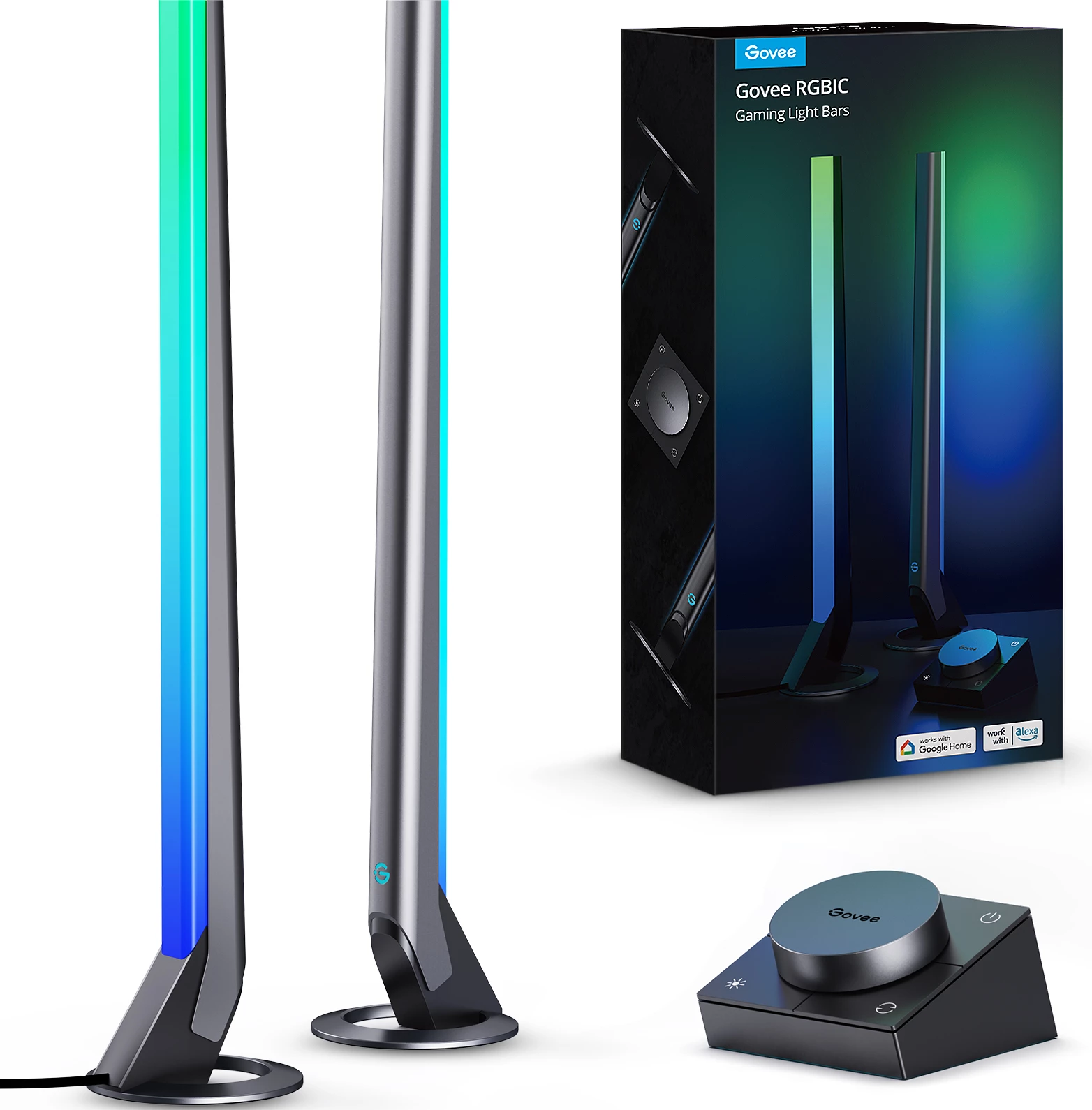Shufra ndriçimi gaming Govee RGBIC Gaming Light Bars Wi‑Fi/Bluetooth, me kontrollor smart, set 2 copë, e zezë