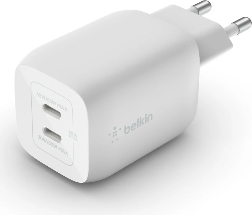 Karikues Belkin WCH013vfWH, 65W, 2x USB Type-C, i bardhë