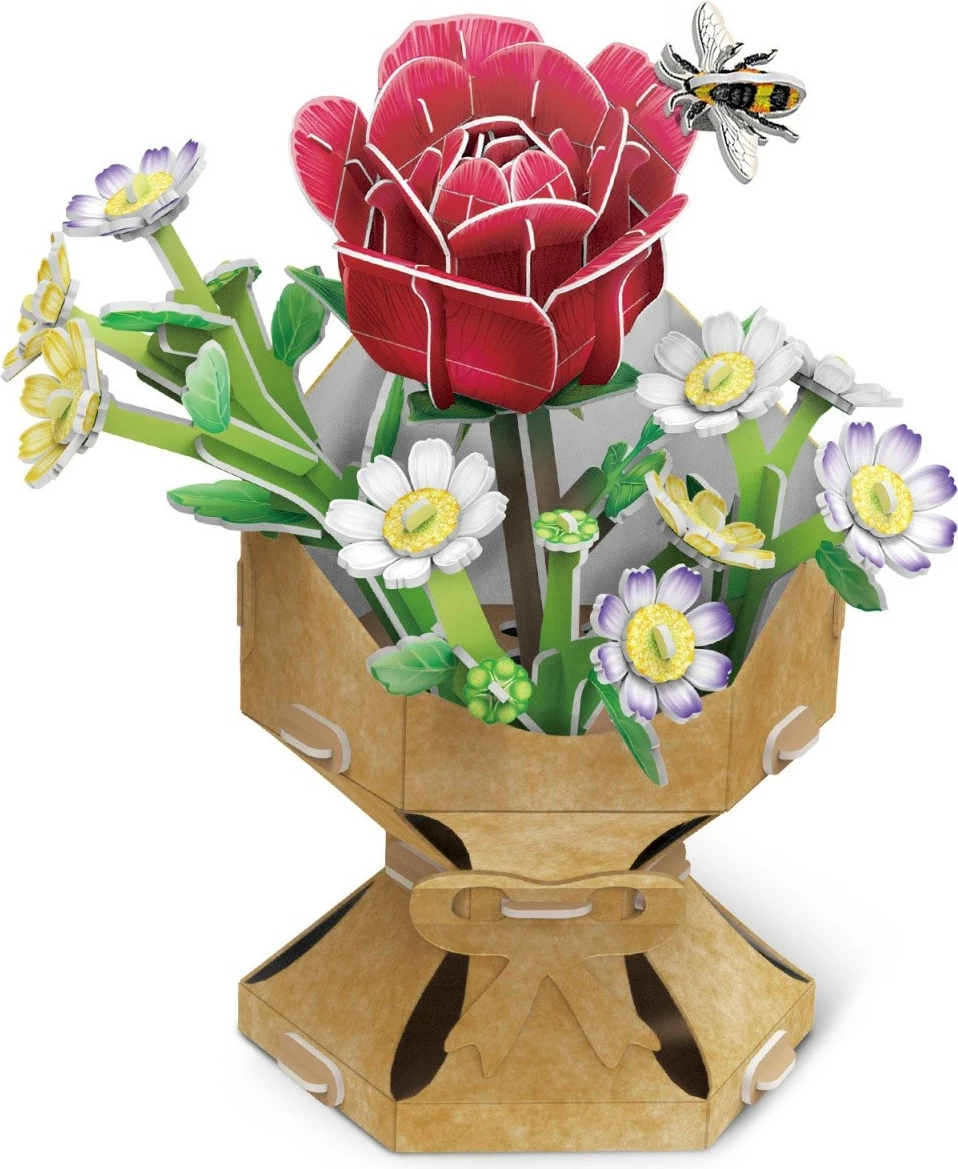 Puzzle 3D Cubic Fun Bouquet of Flowers Roses, 120 pjesë, shumëngjyrëshe